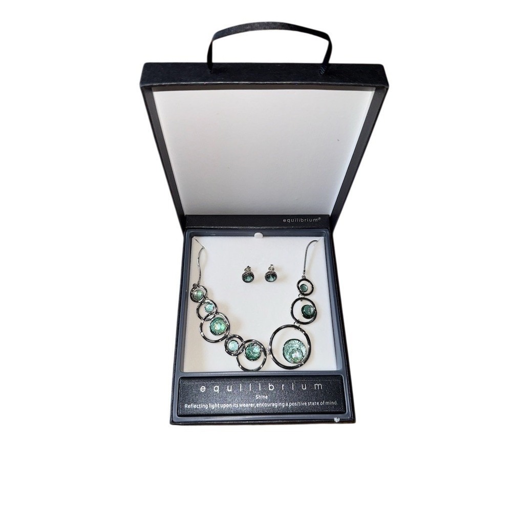 Equilibrium Shine Moonstone Circle Necklace & Stud Earrings Set Silver Box